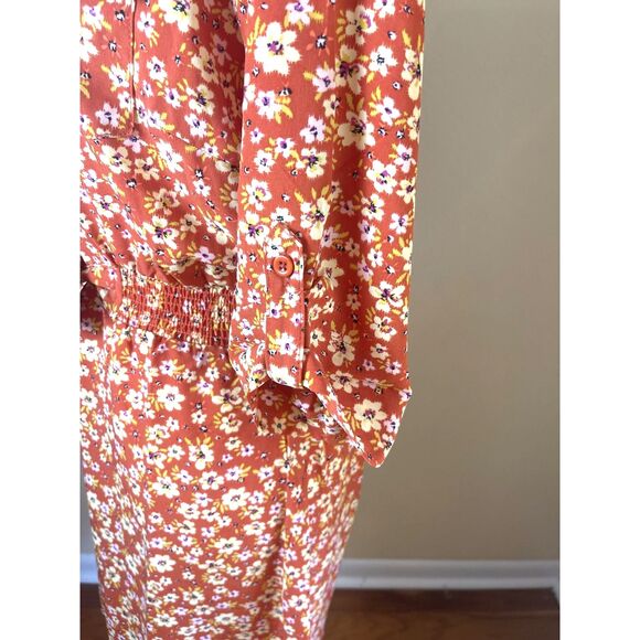 NWT Millenium Womens Mini Floral Midi Shirt Dress M Brown Retro 70s Work Casual - Picture 7 of 16